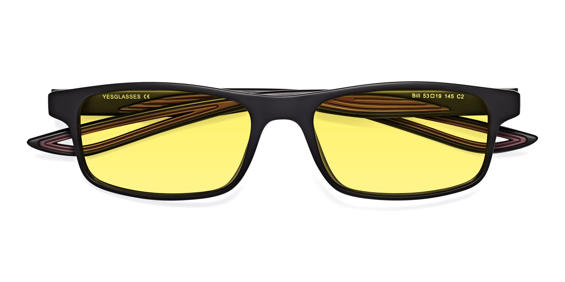 Folded Front of Bill in Matte Black-Wine with Medium Yellow Tinted Lenses