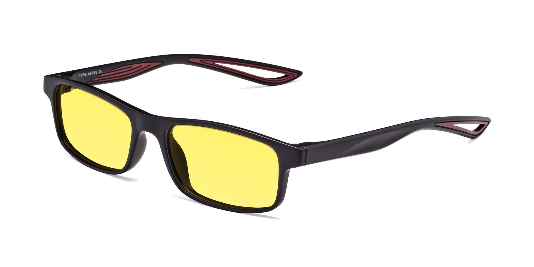Angle of Bill in Matte Black-Wine with Medium Yellow Tinted Lenses