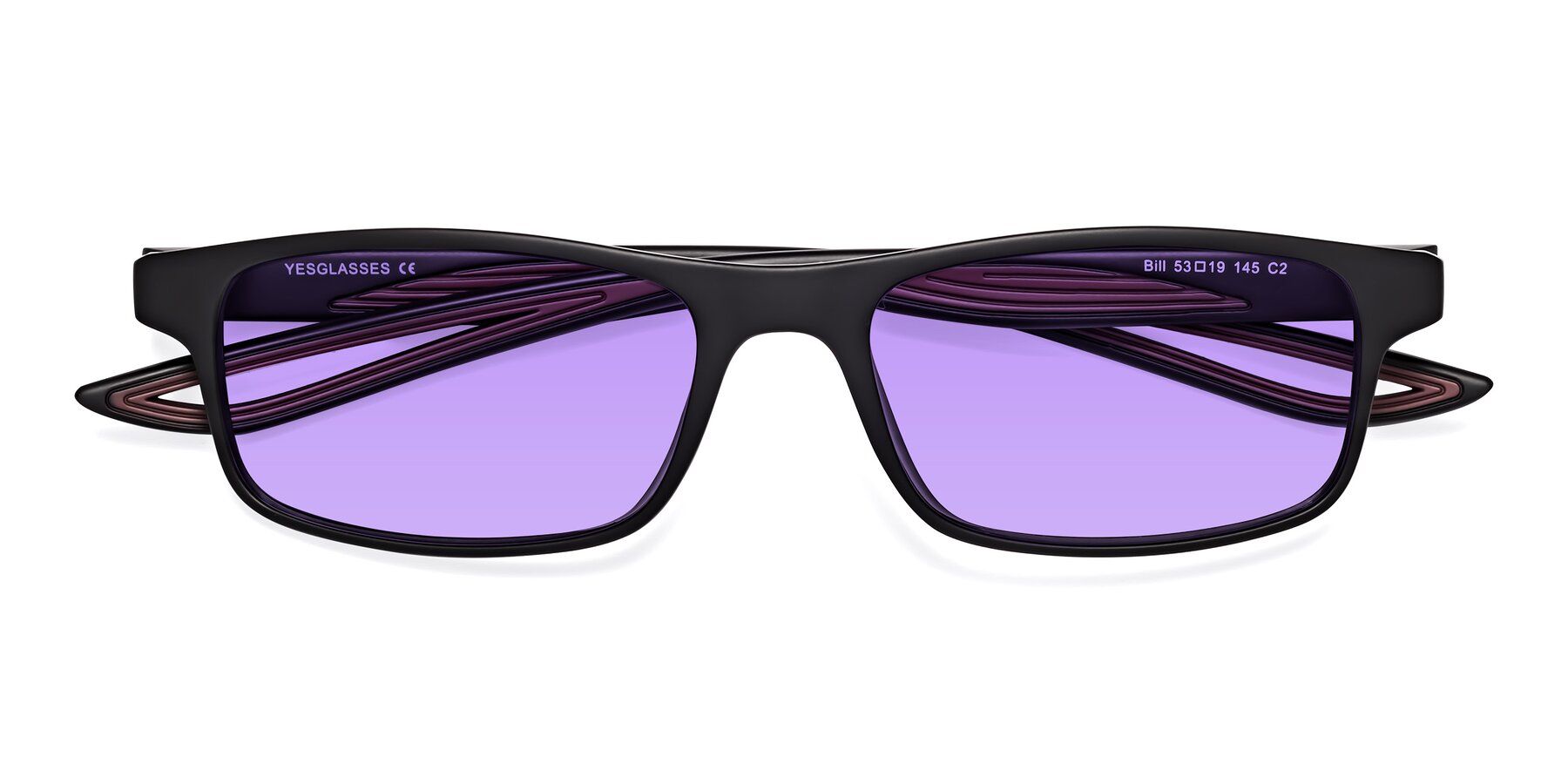 Folded Front of Bill in Matte Black-Wine with Medium Purple Tinted Lenses