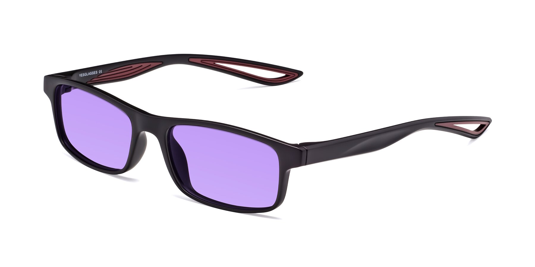 Angle of Bill in Matte Black-Wine with Medium Purple Tinted Lenses