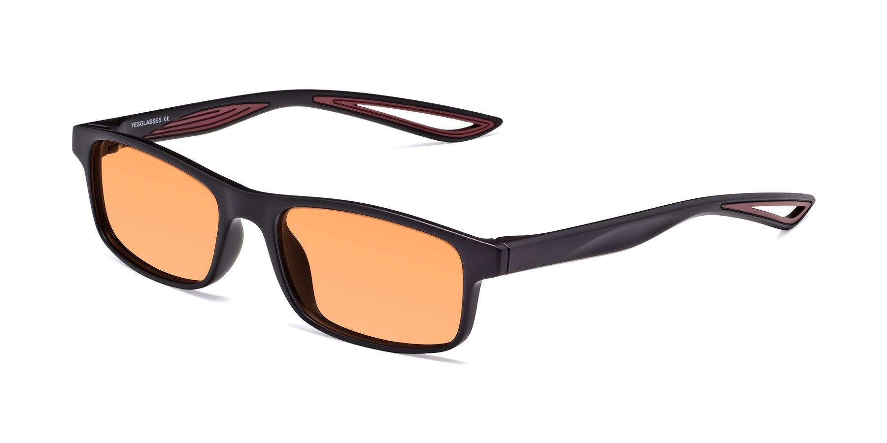 Angle of Bill in Matte Black-Wine with Medium Orange Tinted Lenses