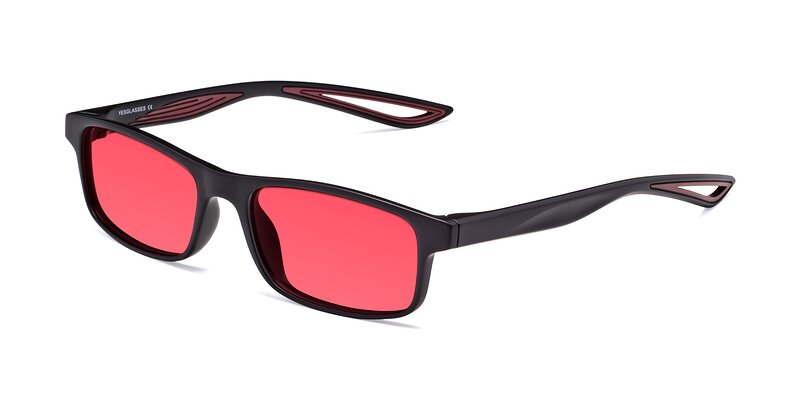 Matte Black Wine Classic Tr90 Rectangle Tinted Sunglasses With Red