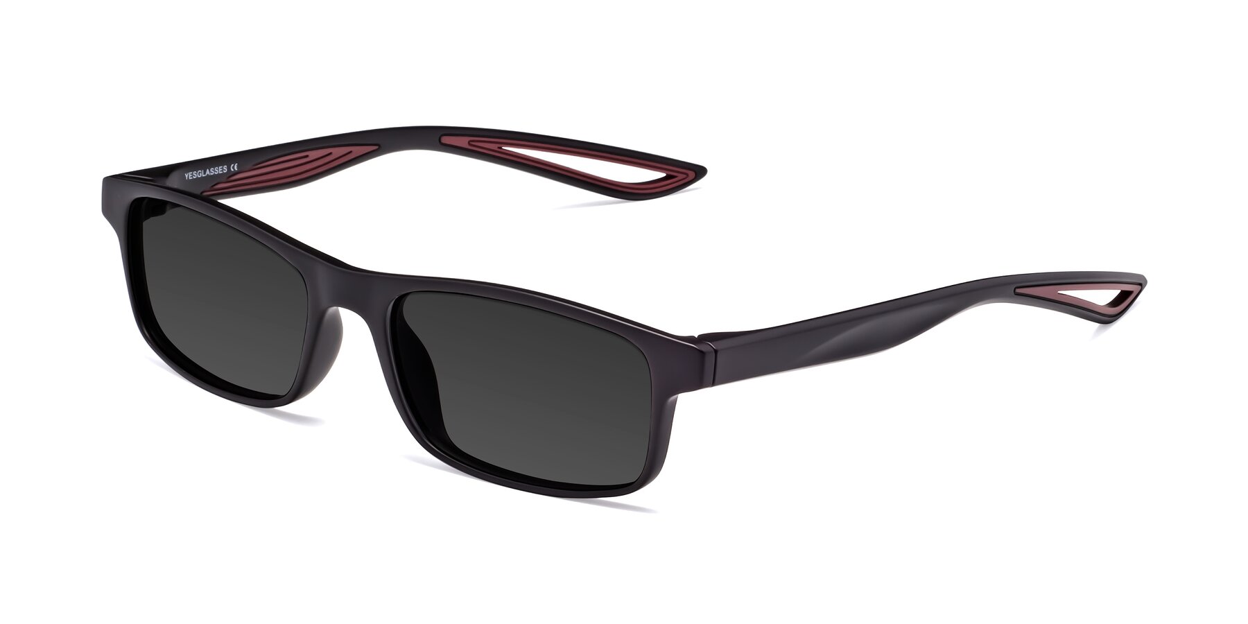 Angle of Bill in Matte Black-Wine with Gray Tinted Lenses