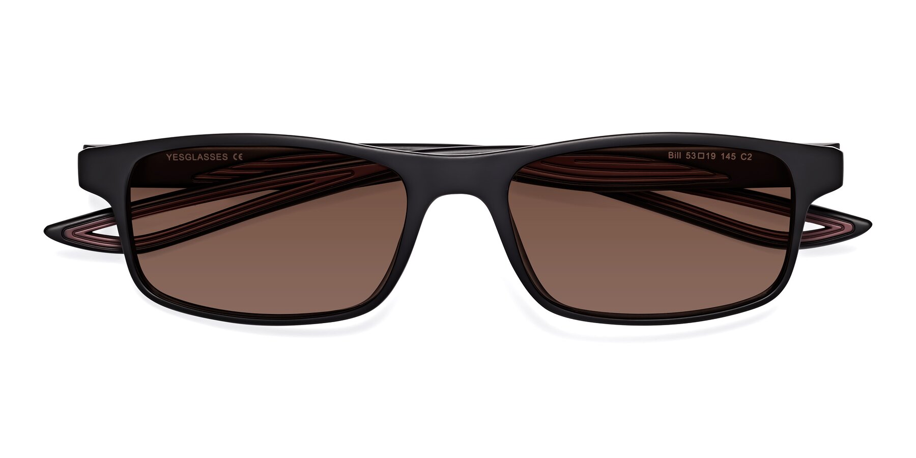 Folded Front of Bill in Matte Black-Wine with Brown Tinted Lenses