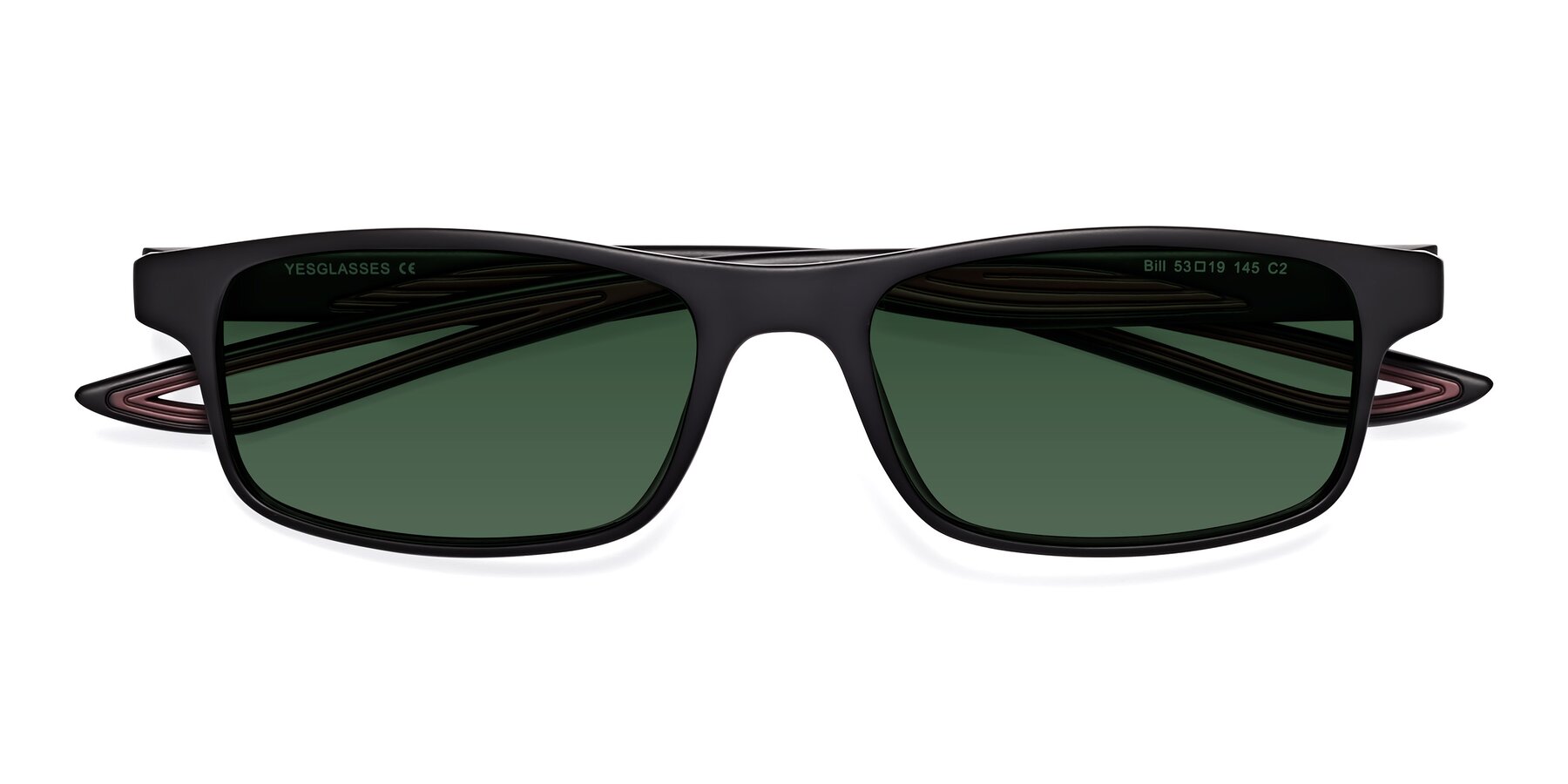 Folded Front of Bill in Matte Black-Wine with Green Tinted Lenses