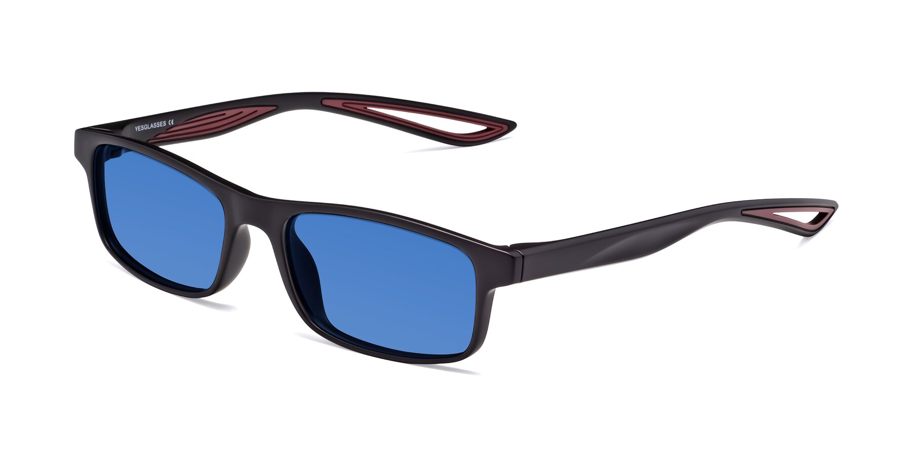 Angle of Bill in Matte Black-Wine with Blue Tinted Lenses