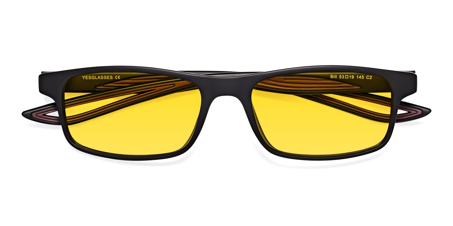 Folded Front of Bill in Matte Black-Wine with Yellow Tinted Lenses