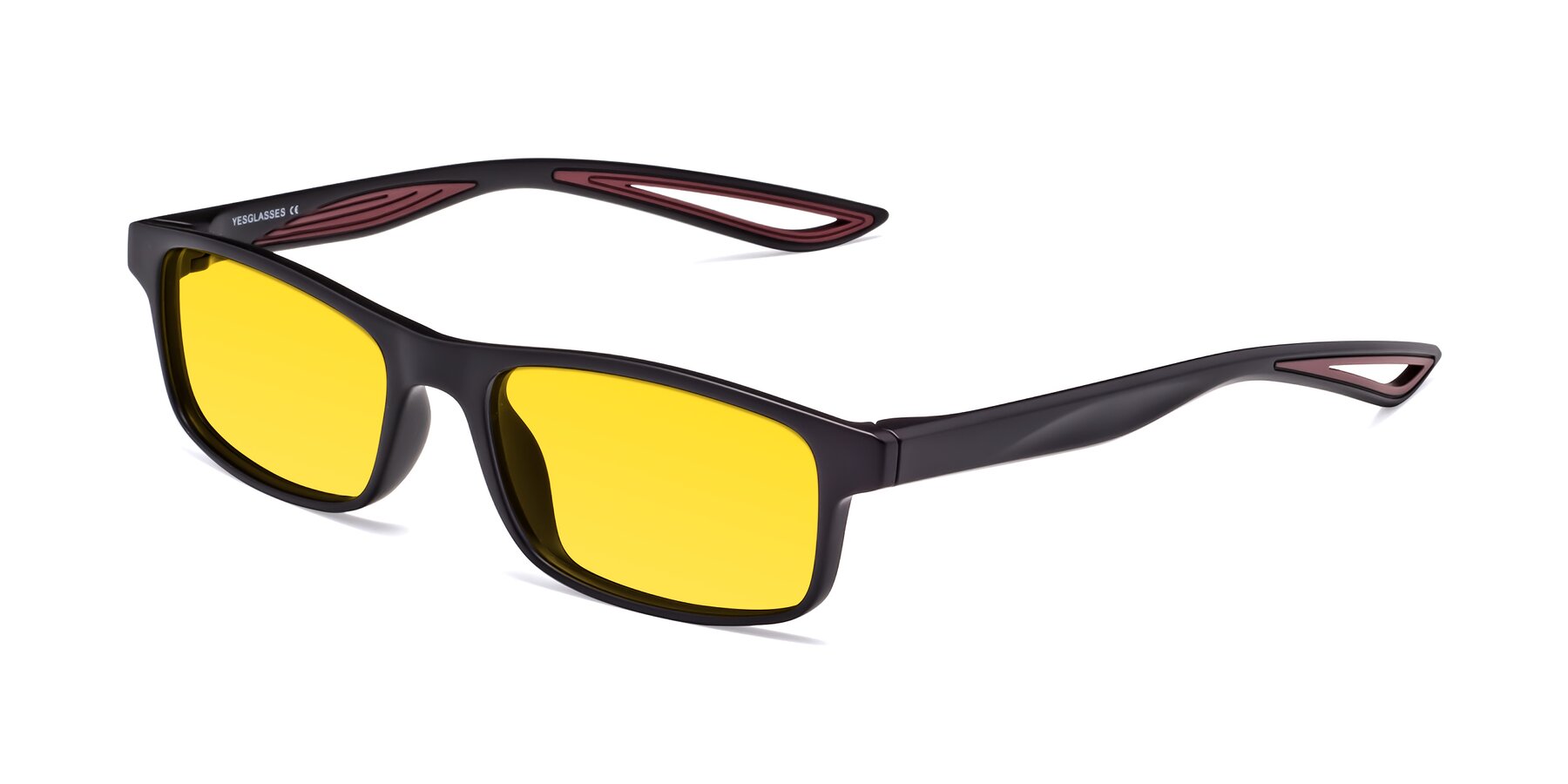Angle of Bill in Matte Black-Wine with Yellow Tinted Lenses