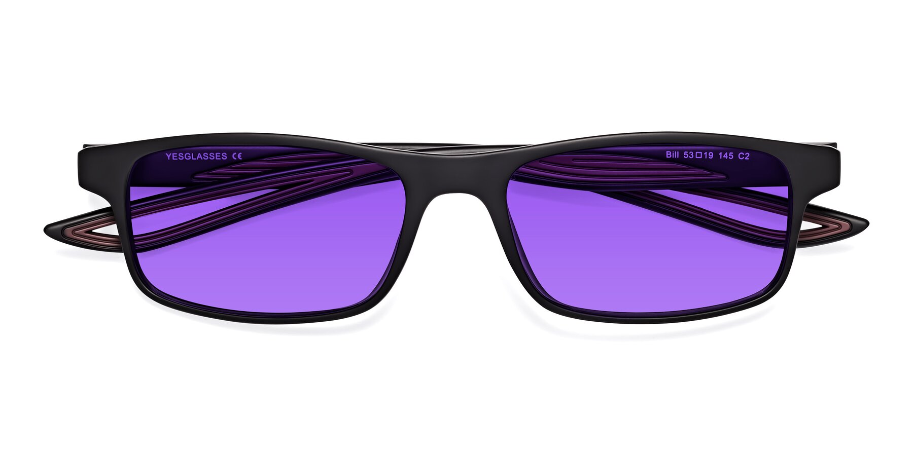 Folded Front of Bill in Matte Black-Wine with Purple Tinted Lenses