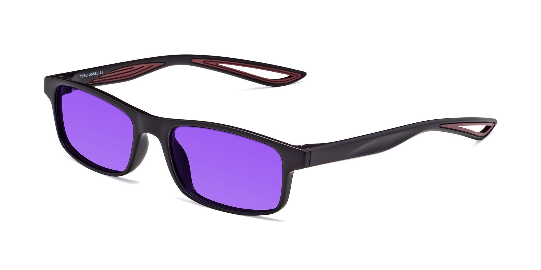 Angle of Bill in Matte Black-Wine with Purple Tinted Lenses