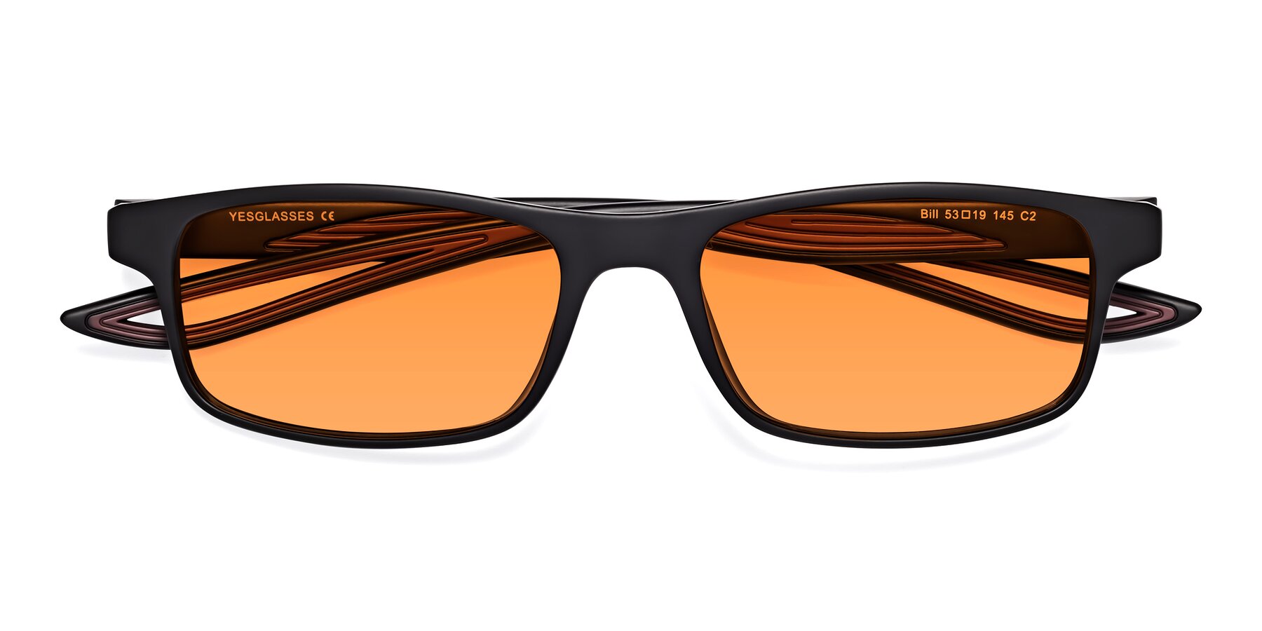 Folded Front of Bill in Matte Black-Wine with Orange Tinted Lenses