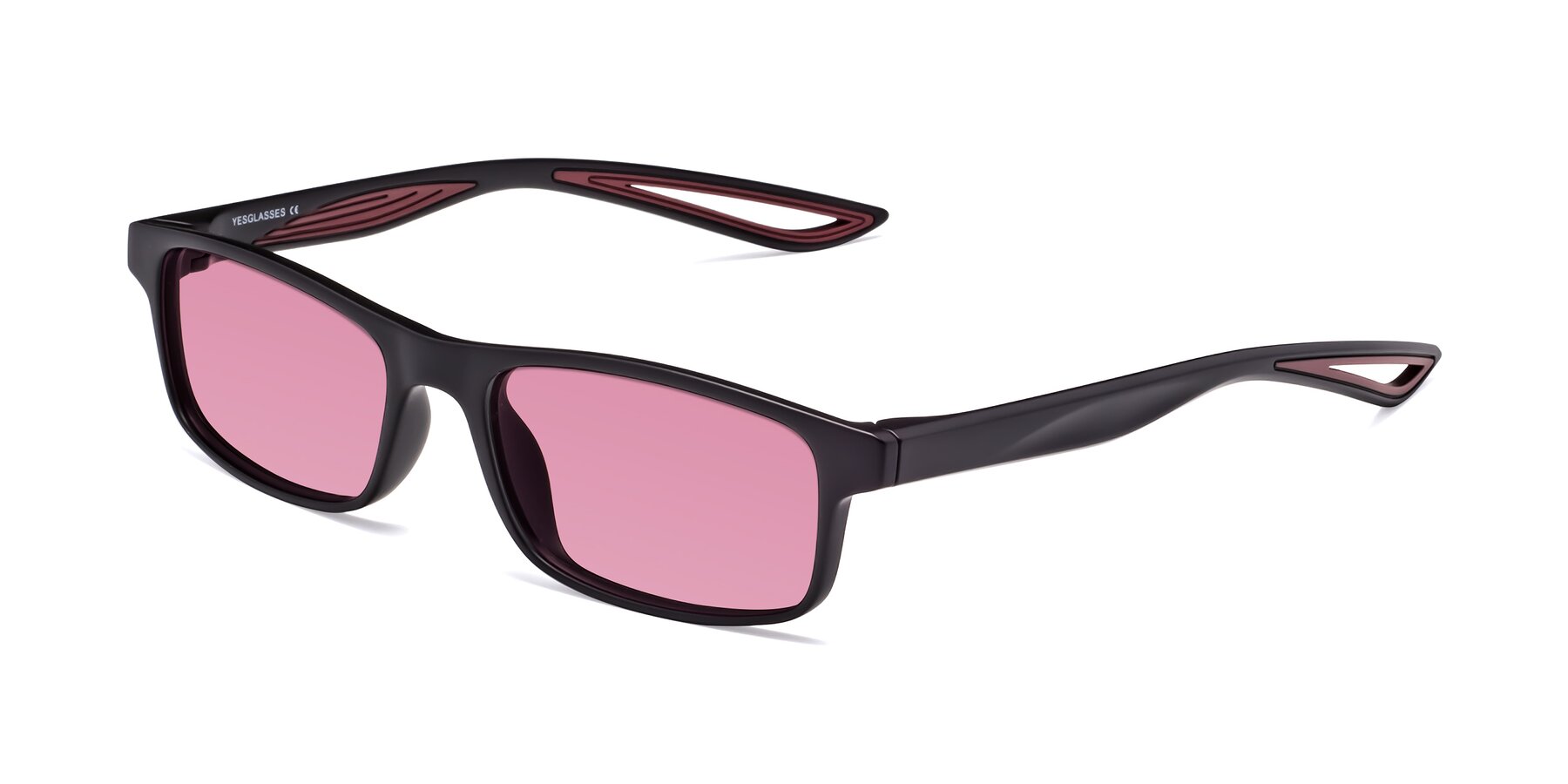 Angle of Bill in Matte Black-Wine with Medium Wine Tinted Lenses