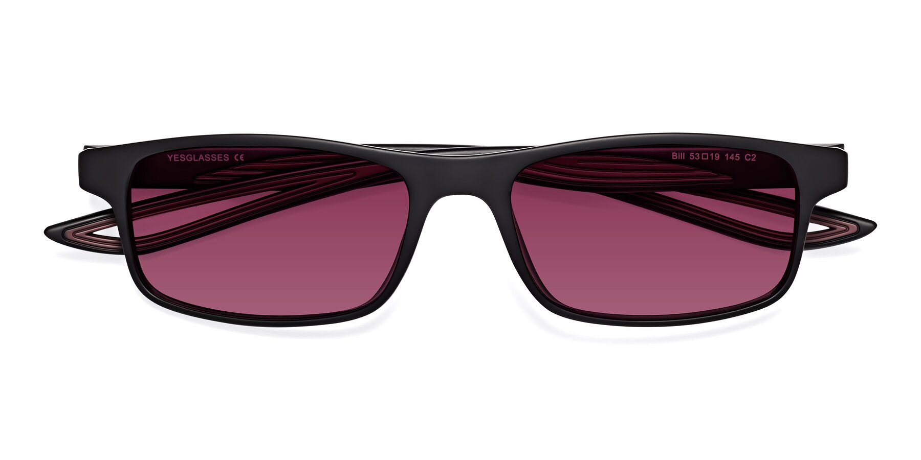 Folded Front of Bill in Matte Black-Wine with Wine Tinted Lenses