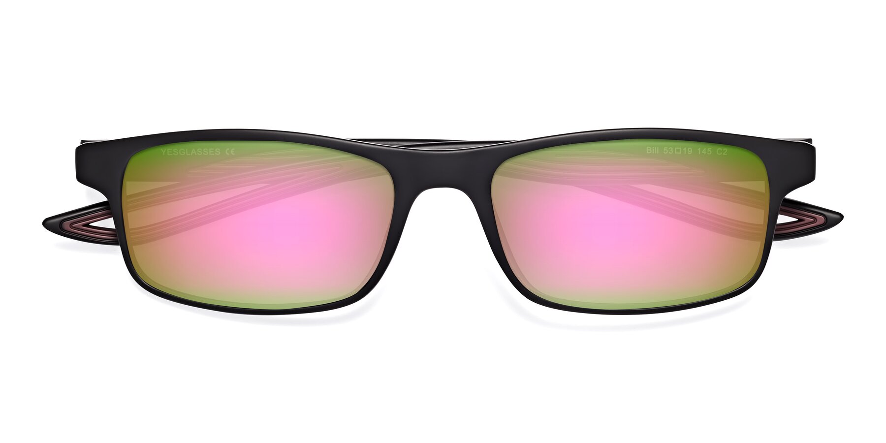 Folded Front of Bill in Matte Black-Wine with Pink Mirrored Lenses