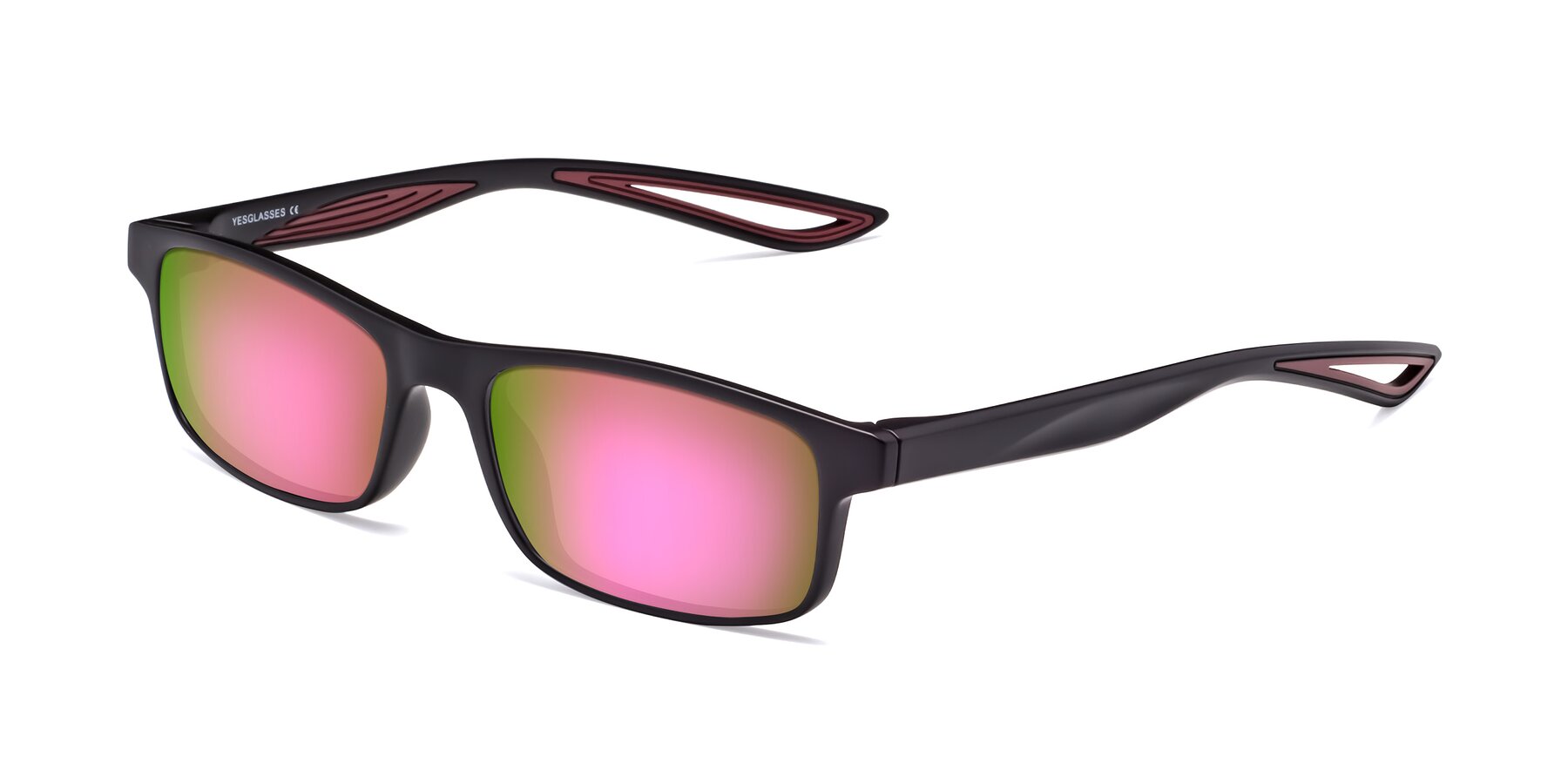 Angle of Bill in Matte Black-Wine with Pink Mirrored Lenses