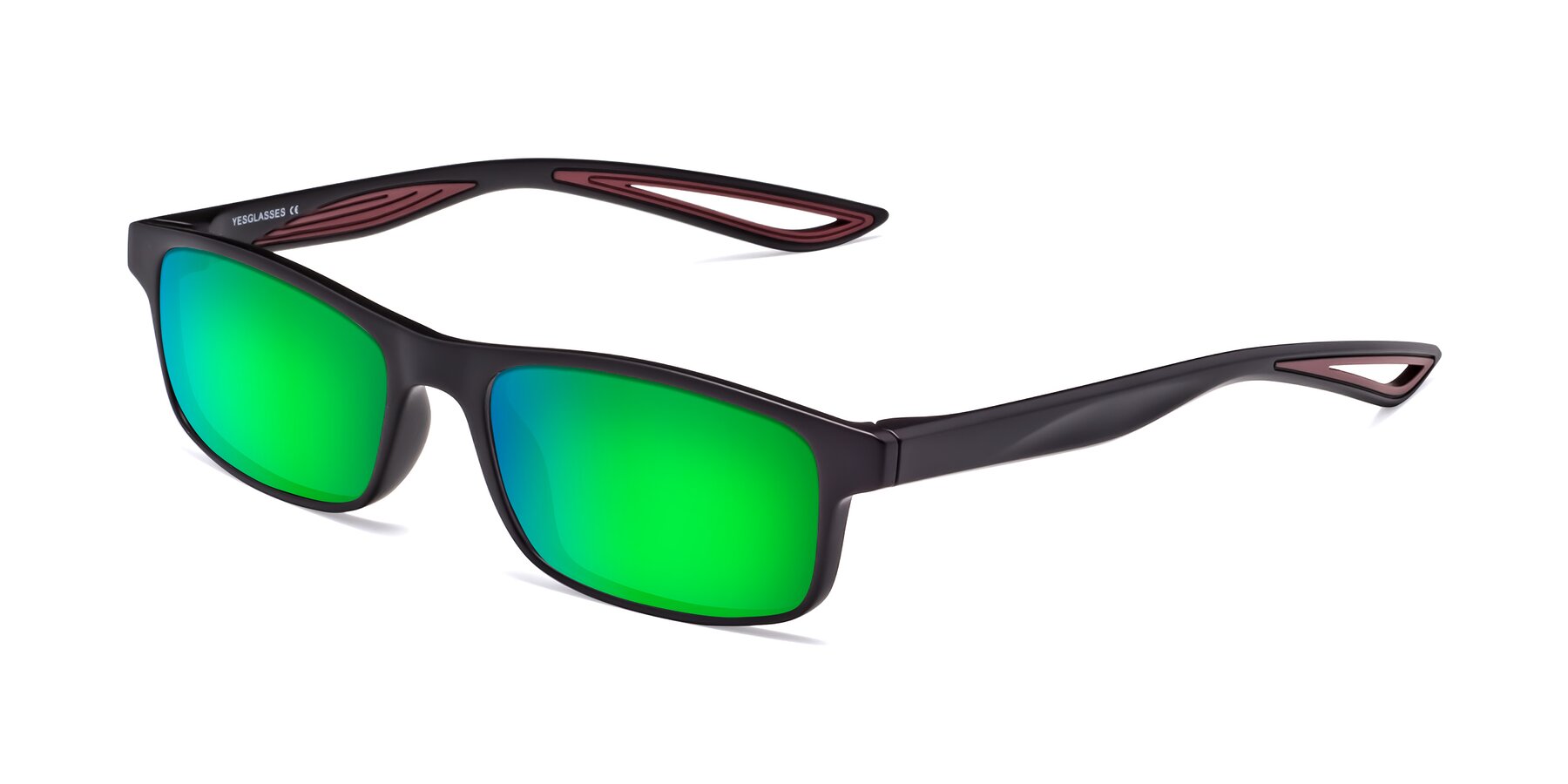 Angle of Bill in Matte Black-Wine with Green Mirrored Lenses