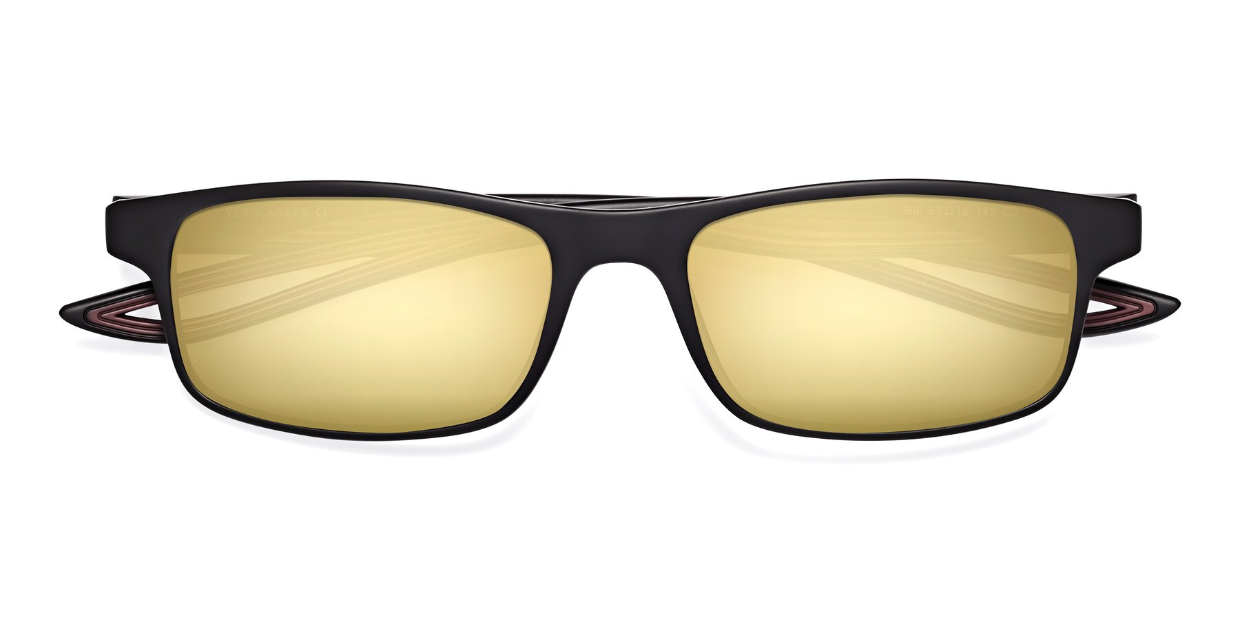 Folded Front of Bill in Matte Black-Wine with Gold Mirrored Lenses