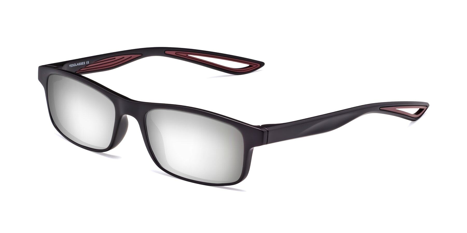 Angle of Bill in Matte Black-Wine with Silver Mirrored Lenses