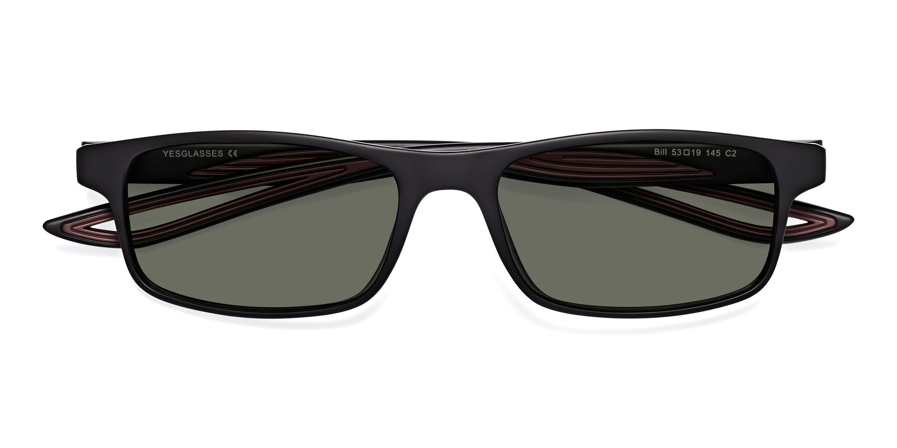 Folded Front of Bill in Matte Black-Wine with Gray Polarized Lenses