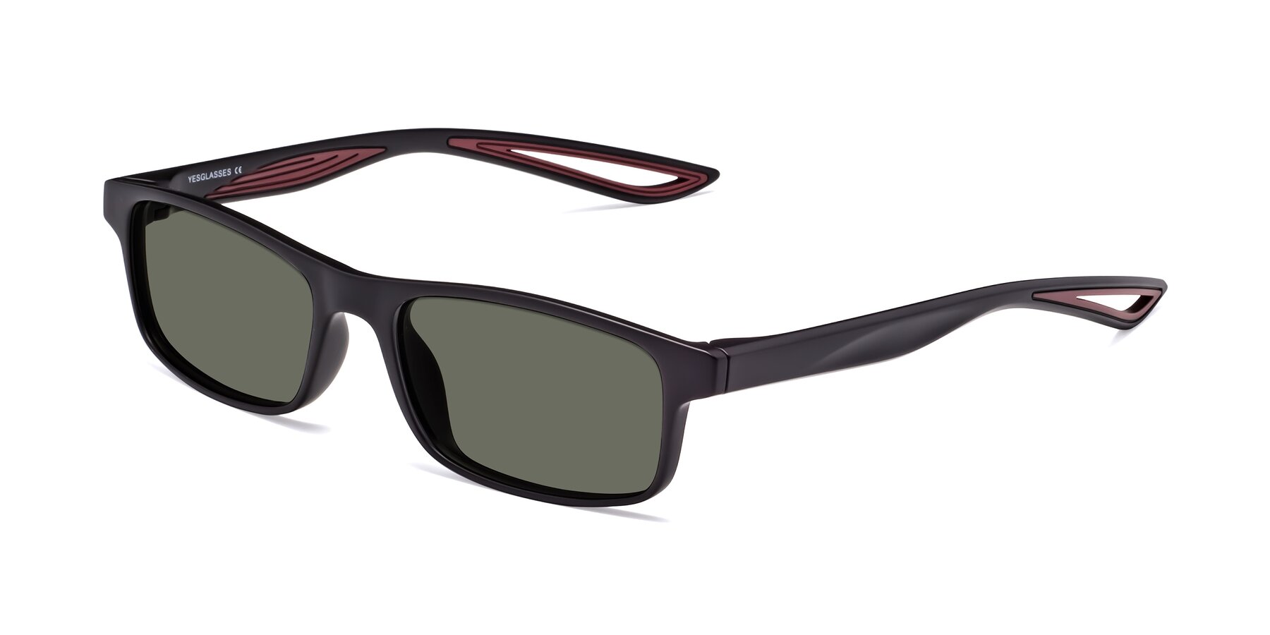 Angle of Bill in Matte Black-Wine with Gray Polarized Lenses