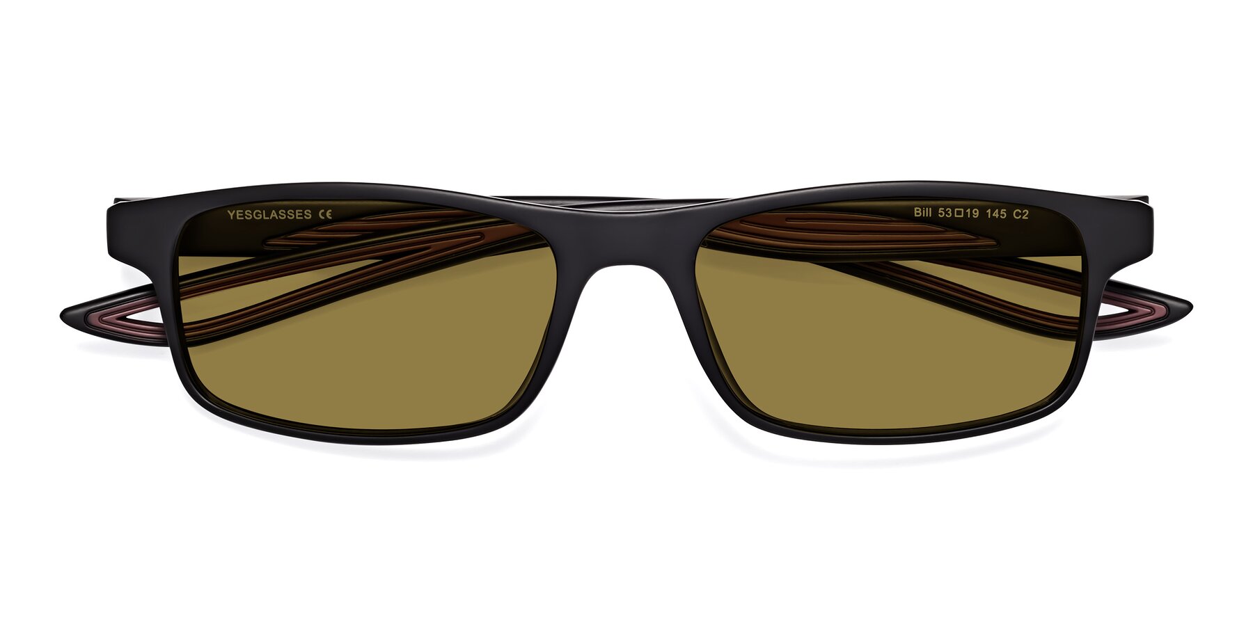 Folded Front of Bill in Matte Black-Wine with Brown Polarized Lenses