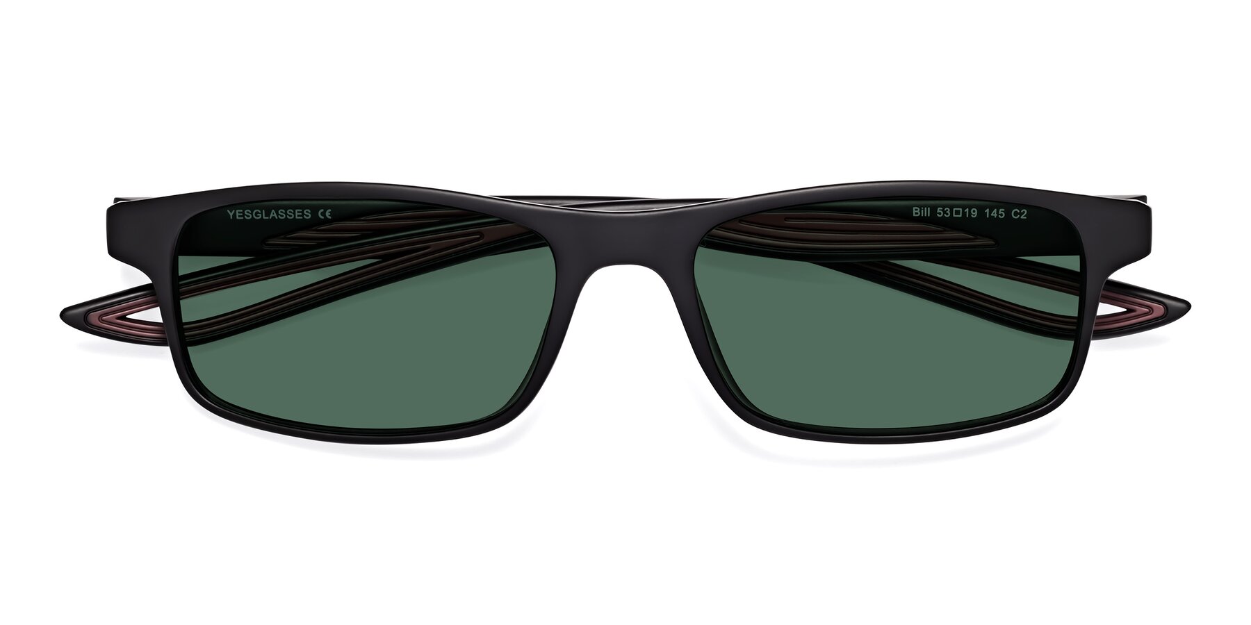 Folded Front of Bill in Matte Black-Wine with Green Polarized Lenses