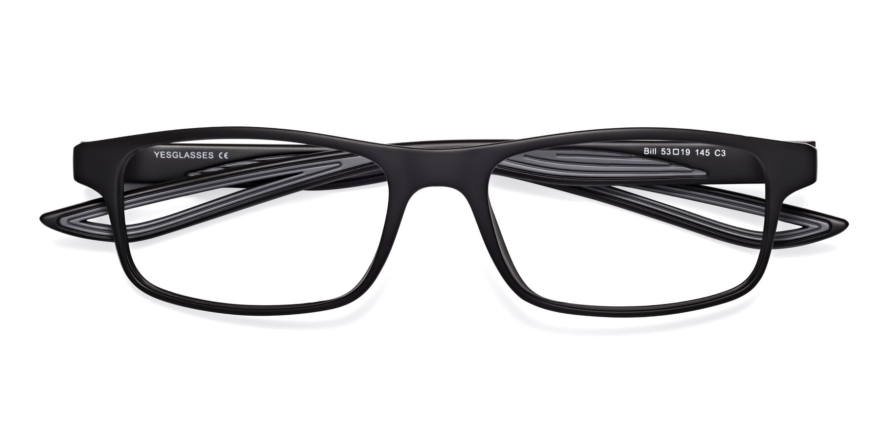 Folded Front of Bill in Matte Black-Gray with Clear Reading Eyeglass Lenses