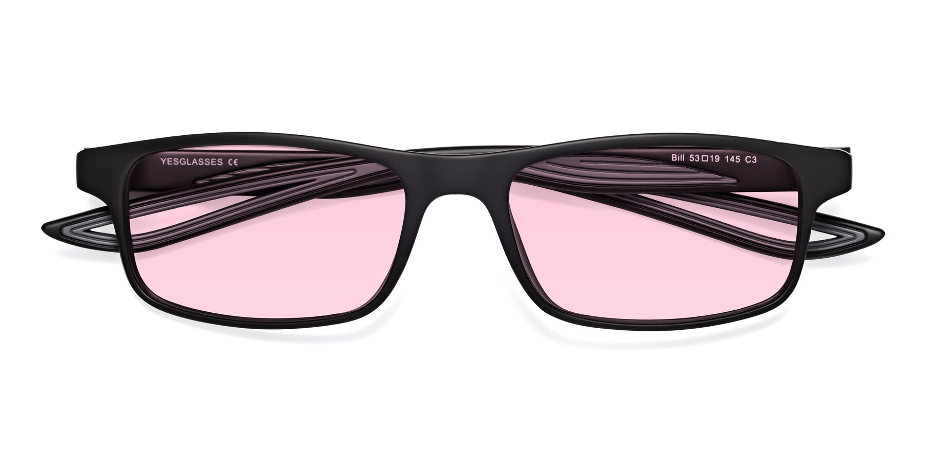 Folded Front of Bill in Matte Black-Gray with Light Pink Tinted Lenses