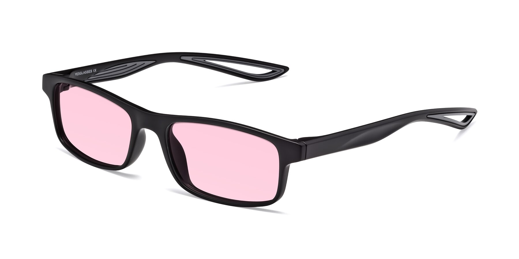 Angle of Bill in Matte Black-Gray with Light Pink Tinted Lenses