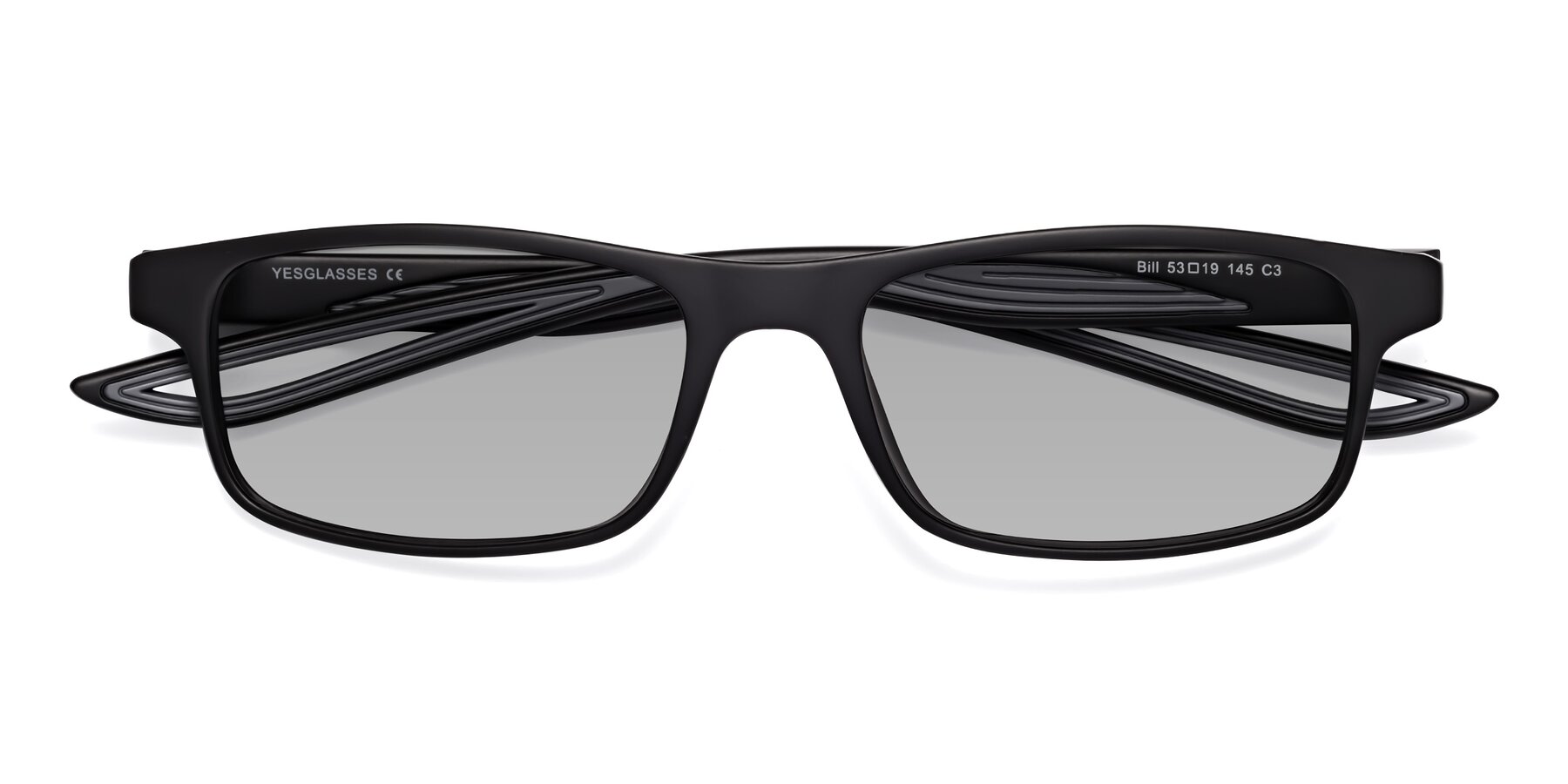 Folded Front of Bill in Matte Black-Gray with Light Gray Tinted Lenses