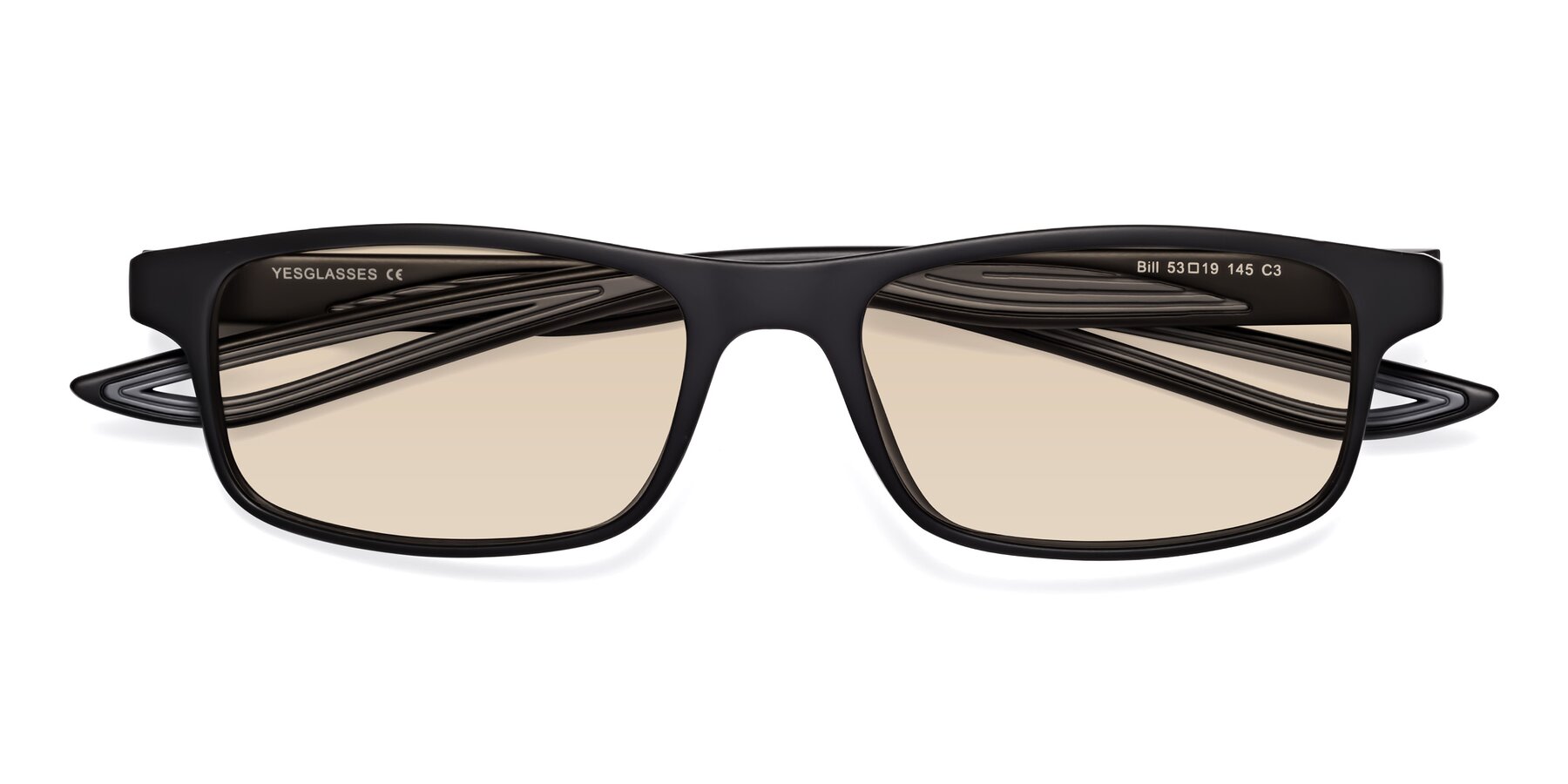 Folded Front of Bill in Matte Black-Gray with Light Brown Tinted Lenses