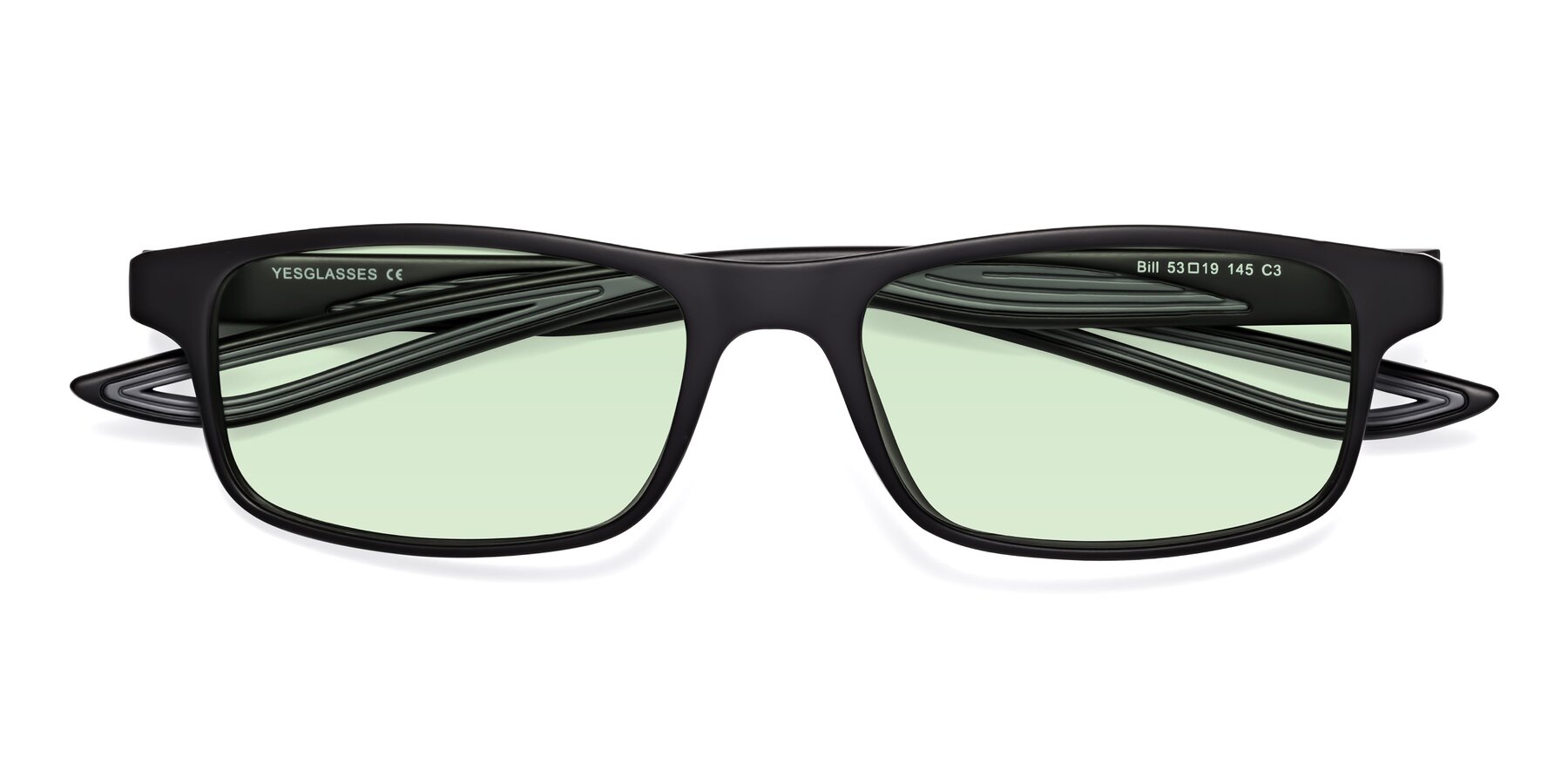 Folded Front of Bill in Matte Black-Gray with Light Green Tinted Lenses