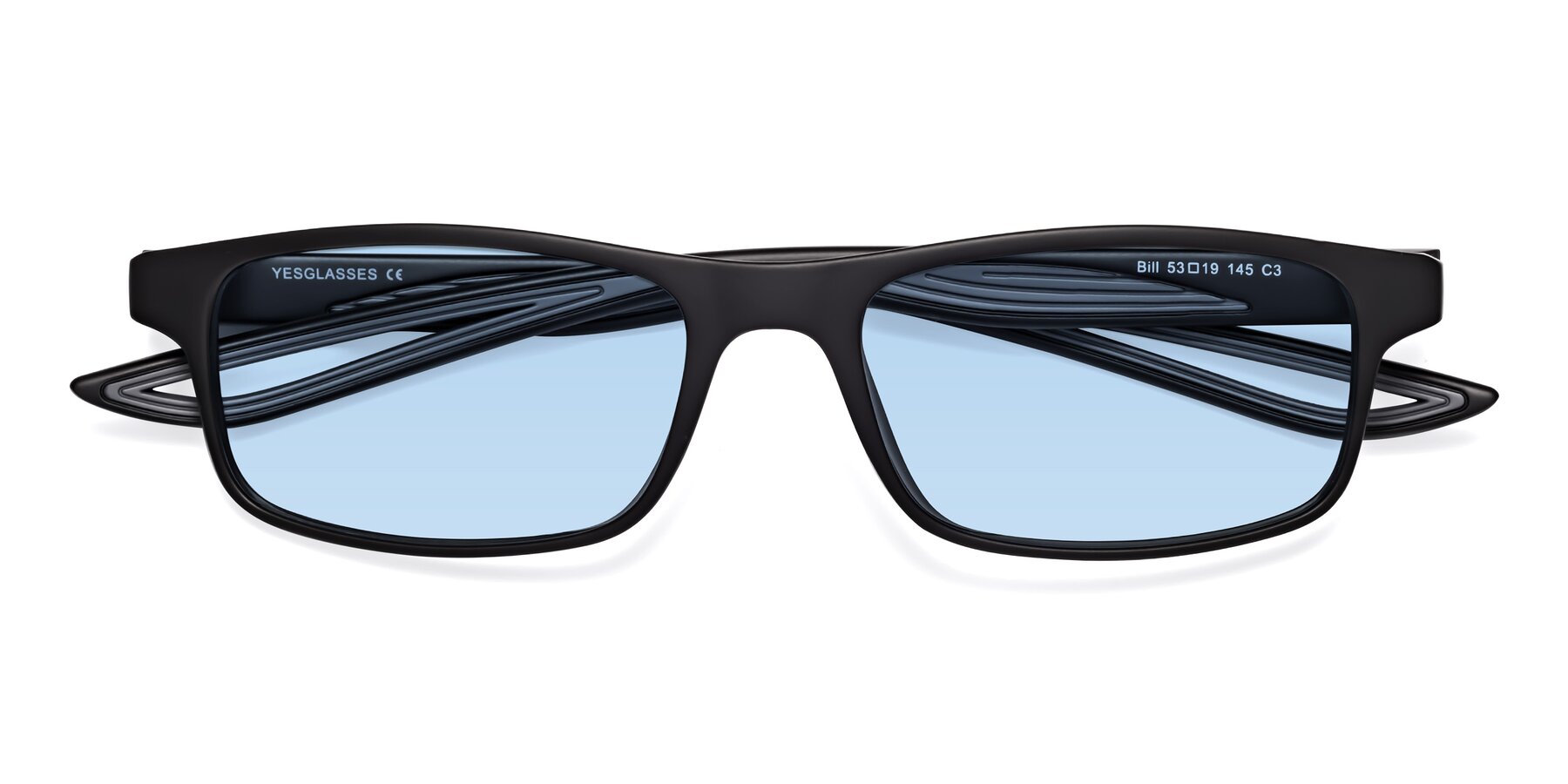 Folded Front of Bill in Matte Black-Gray with Light Blue Tinted Lenses