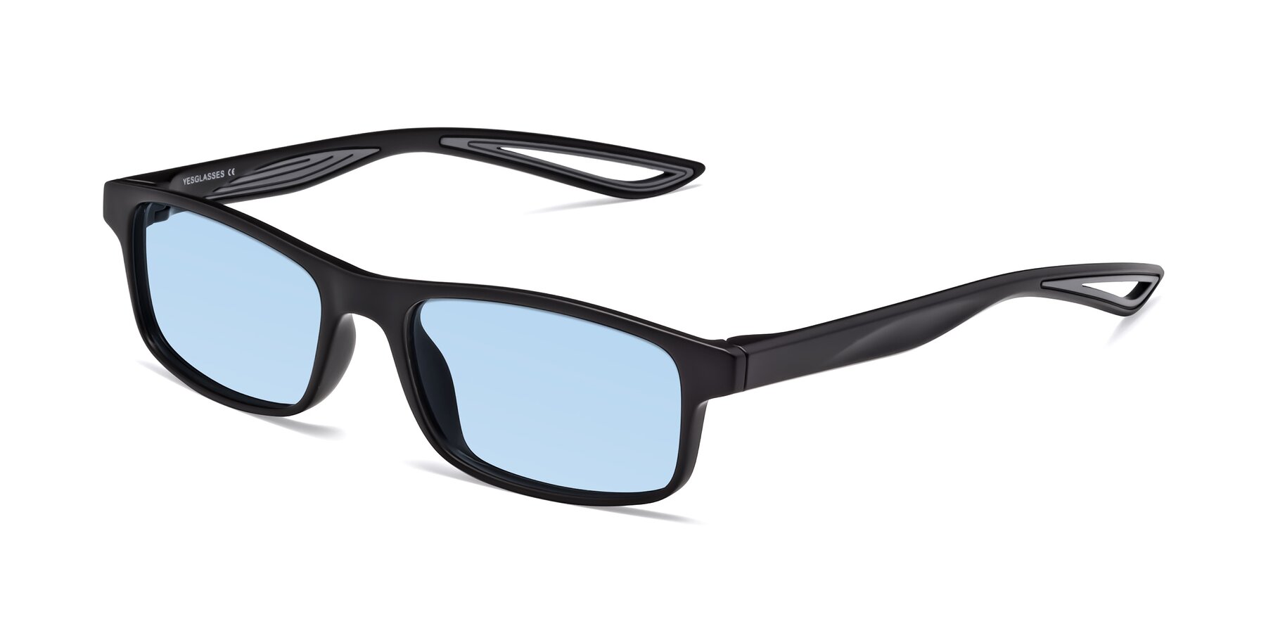 Angle of Bill in Matte Black-Gray with Light Blue Tinted Lenses