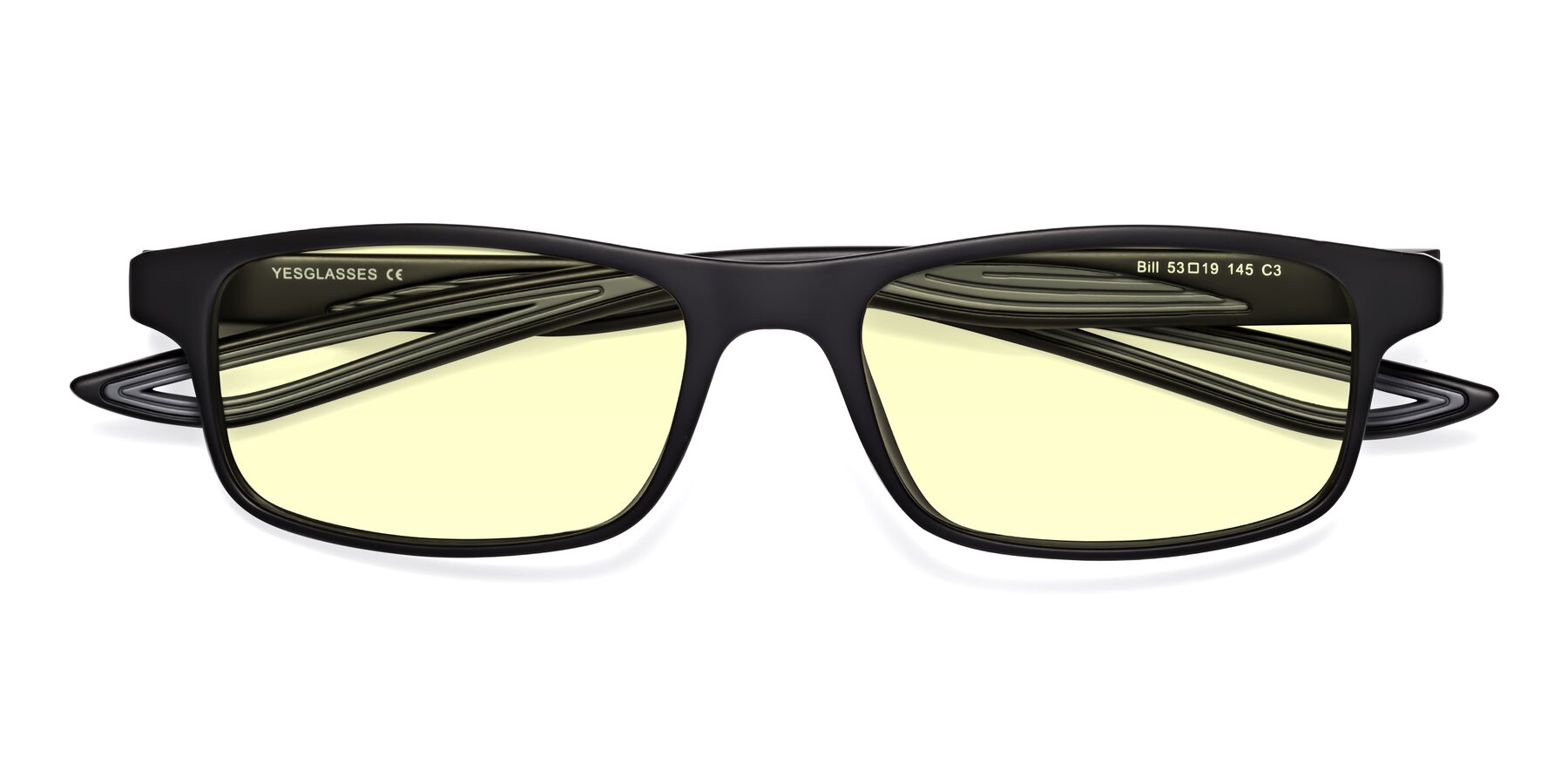 Folded Front of Bill in Matte Black-Gray with Light Yellow Tinted Lenses
