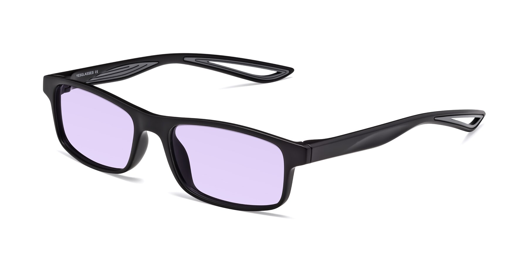 Angle of Bill in Matte Black-Gray with Light Purple Tinted Lenses