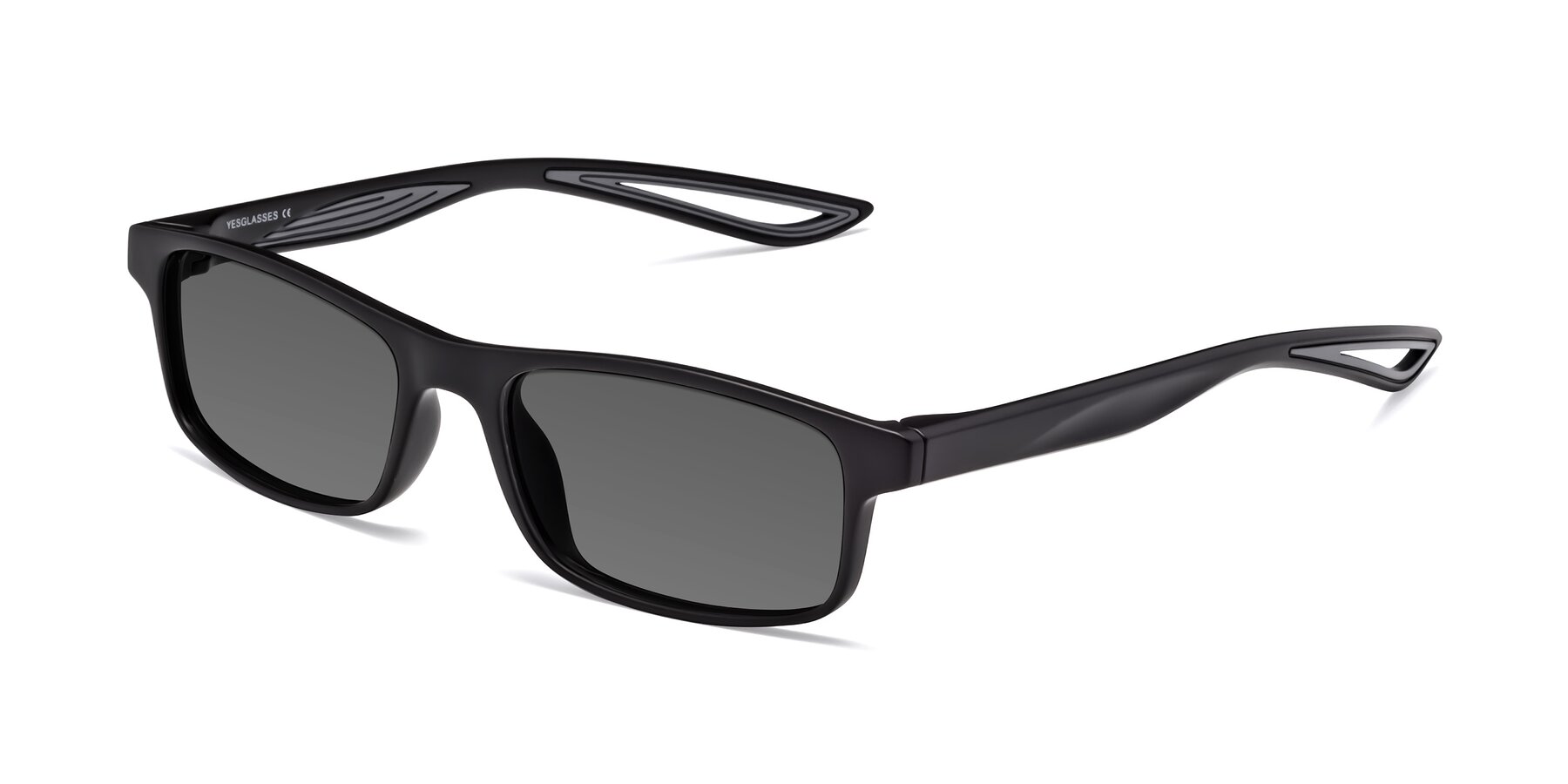 Angle of Bill in Matte Black-Gray with Medium Gray Tinted Lenses
