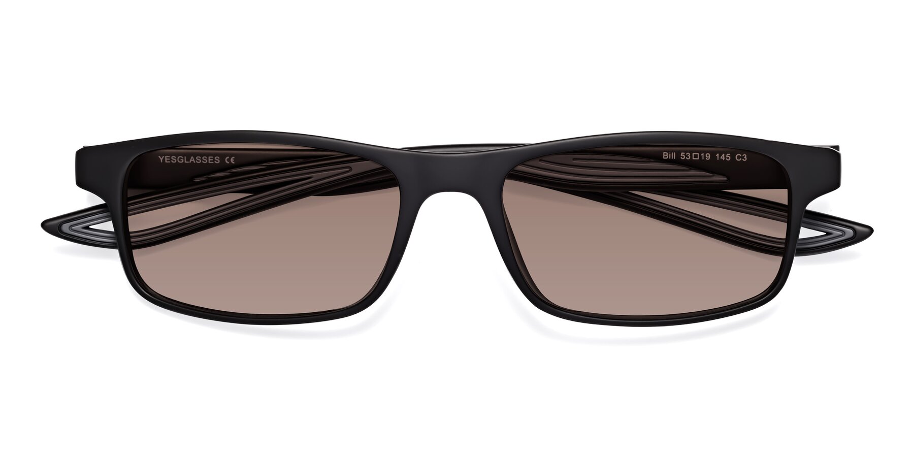 Folded Front of Bill in Matte Black-Gray with Medium Brown Tinted Lenses
