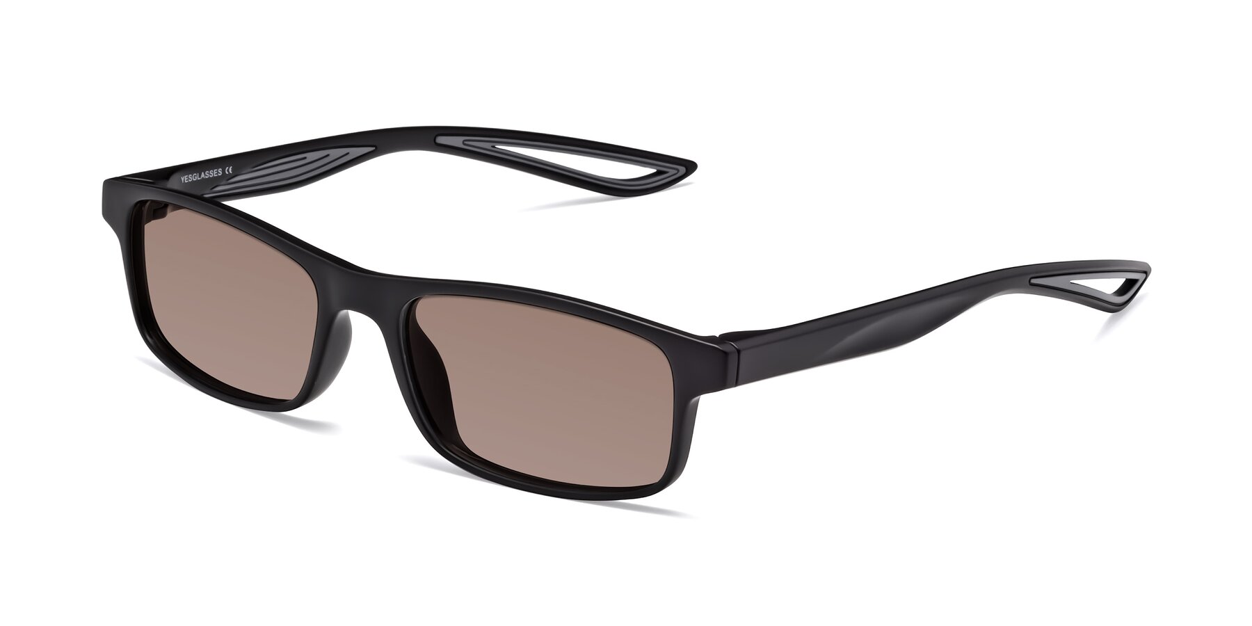 Angle of Bill in Matte Black-Gray with Medium Brown Tinted Lenses