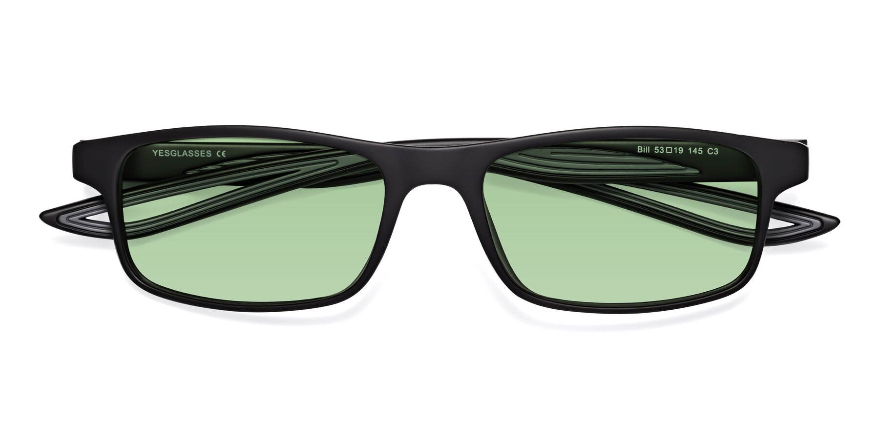 Folded Front of Bill in Matte Black-Gray with Medium Green Tinted Lenses