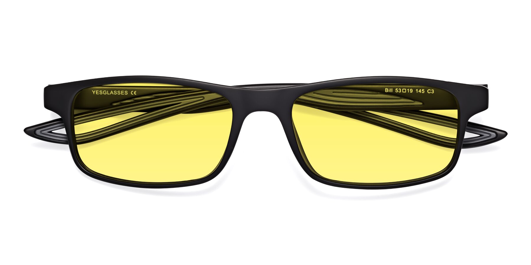 Folded Front of Bill in Matte Black-Gray with Medium Yellow Tinted Lenses