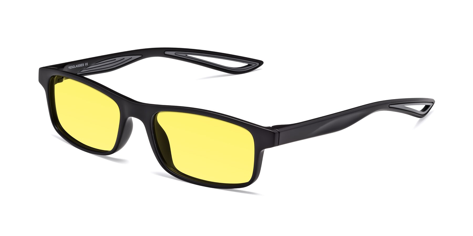 Angle of Bill in Matte Black-Gray with Medium Yellow Tinted Lenses