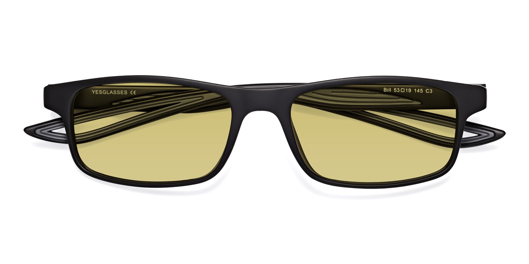 Folded Front of Bill in Matte Black-Gray with Medium Champagne Tinted Lenses