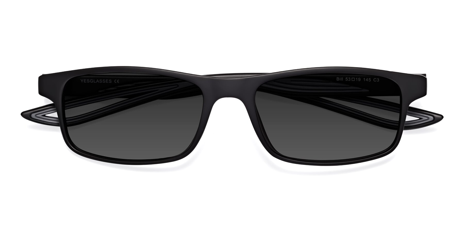 Folded Front of Bill in Matte Black-Gray with Gray Tinted Lenses