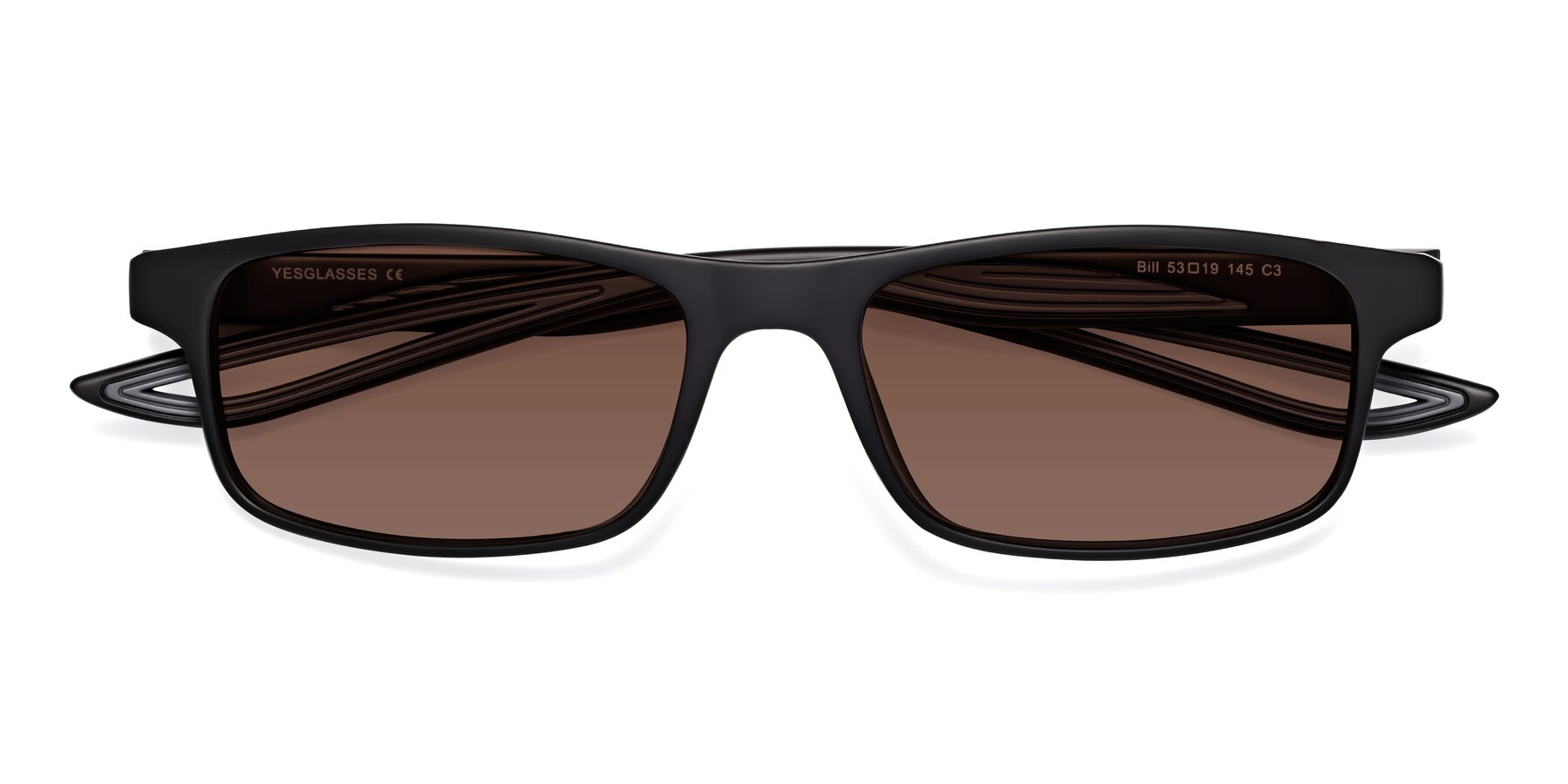 Folded Front of Bill in Matte Black-Gray with Brown Tinted Lenses