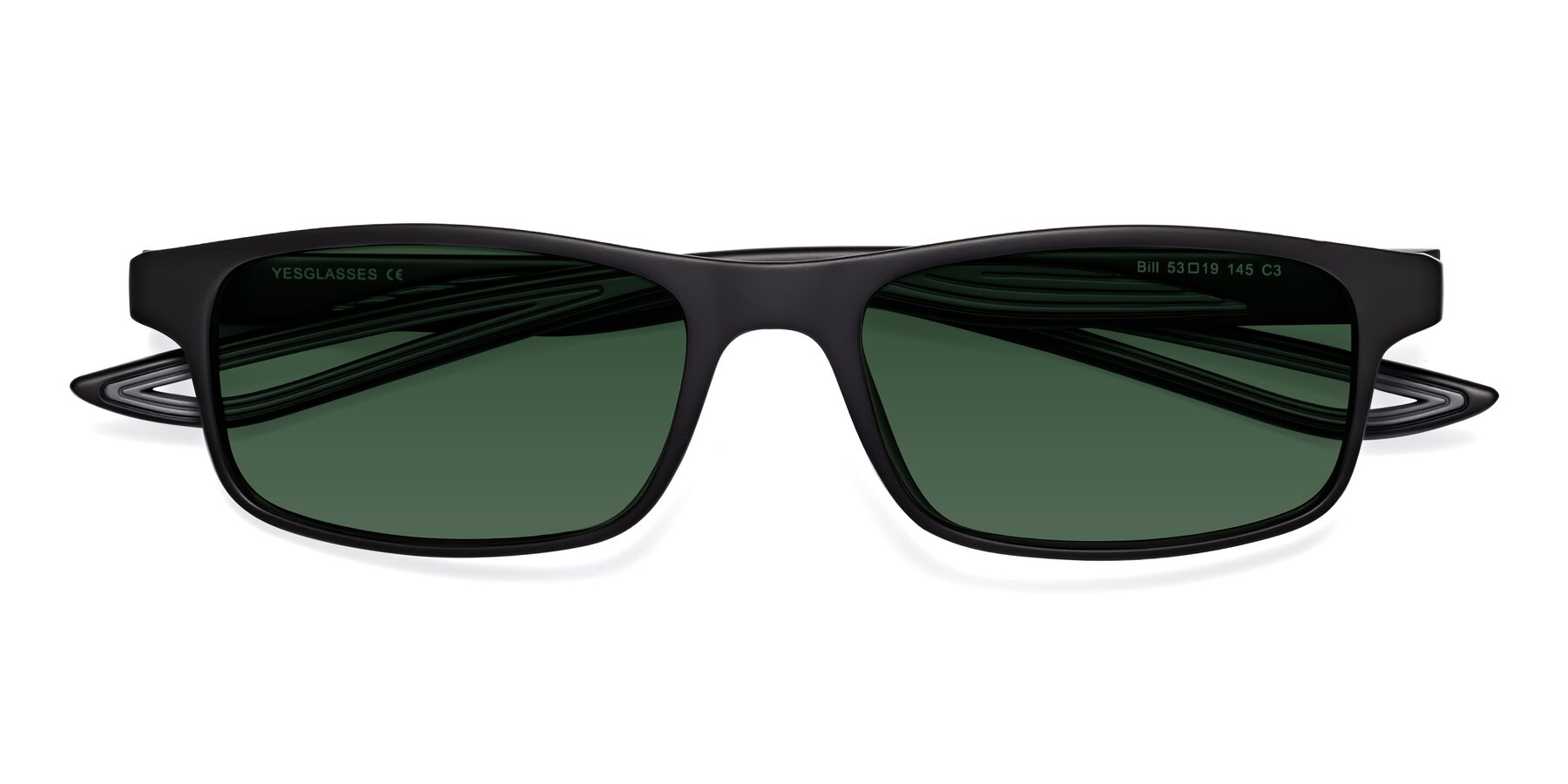 Folded Front of Bill in Matte Black-Gray with Green Tinted Lenses