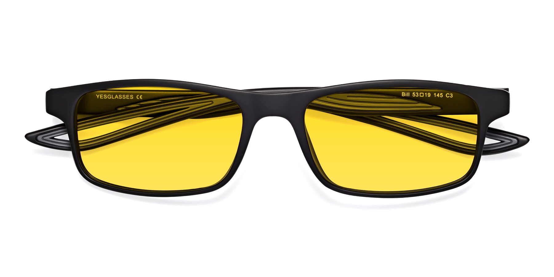 Folded Front of Bill in Matte Black-Gray with Yellow Tinted Lenses