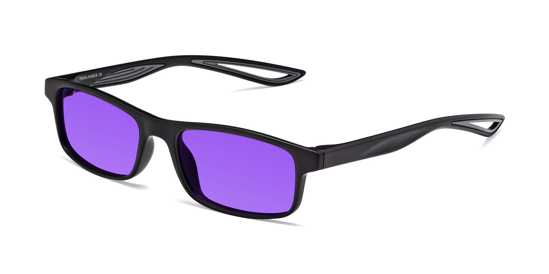 Angle of Bill in Matte Black-Gray with Purple Tinted Lenses