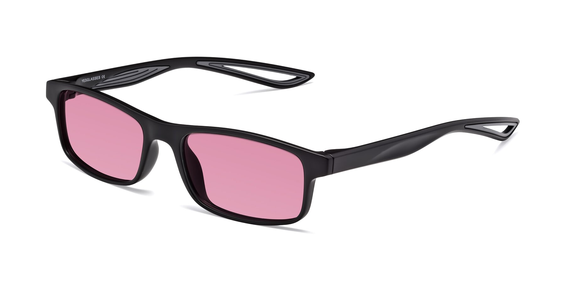 Angle of Bill in Matte Black-Gray with Medium Wine Tinted Lenses