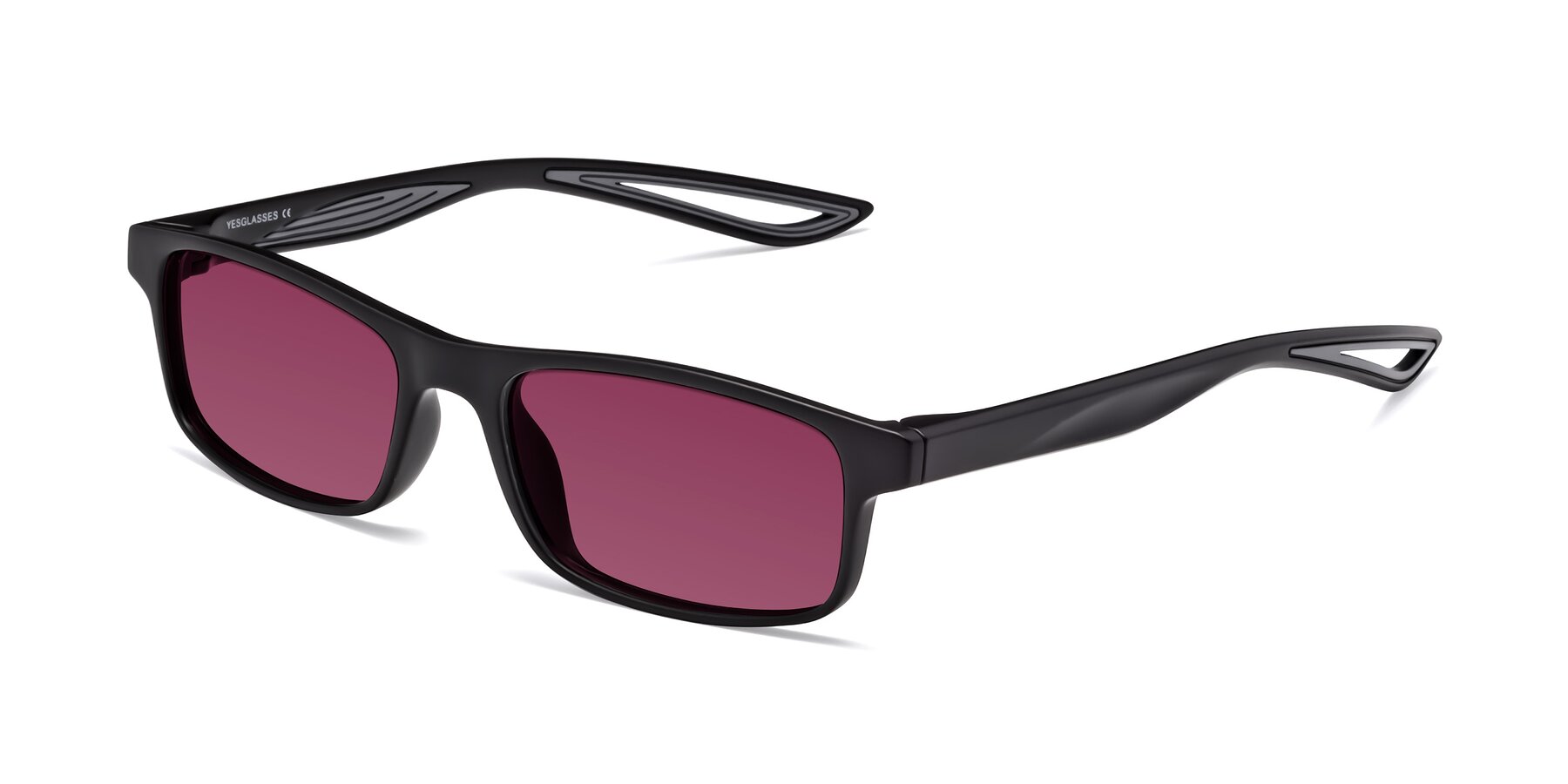 Angle of Bill in Matte Black-Gray with Wine Tinted Lenses